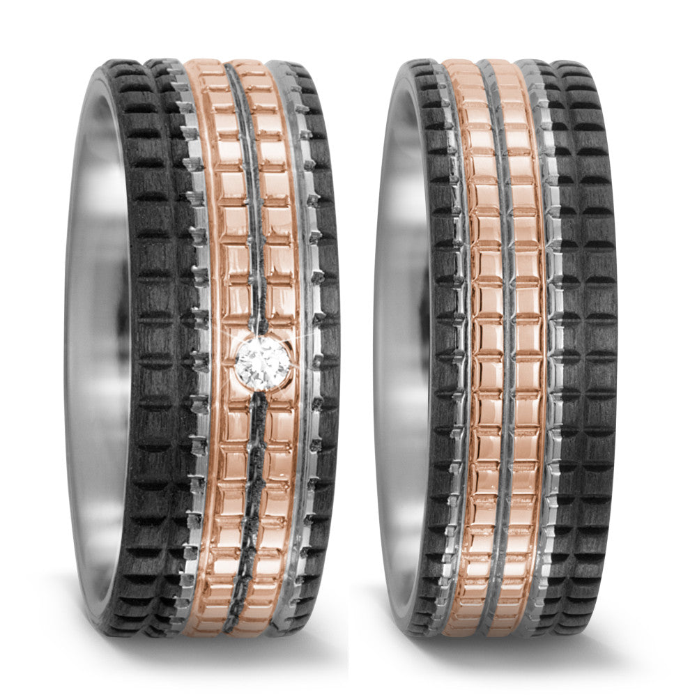 obrączka partnerska tytan, węgiel, złoto czerwone 750/18 K Diament 0.03 ct, w-si