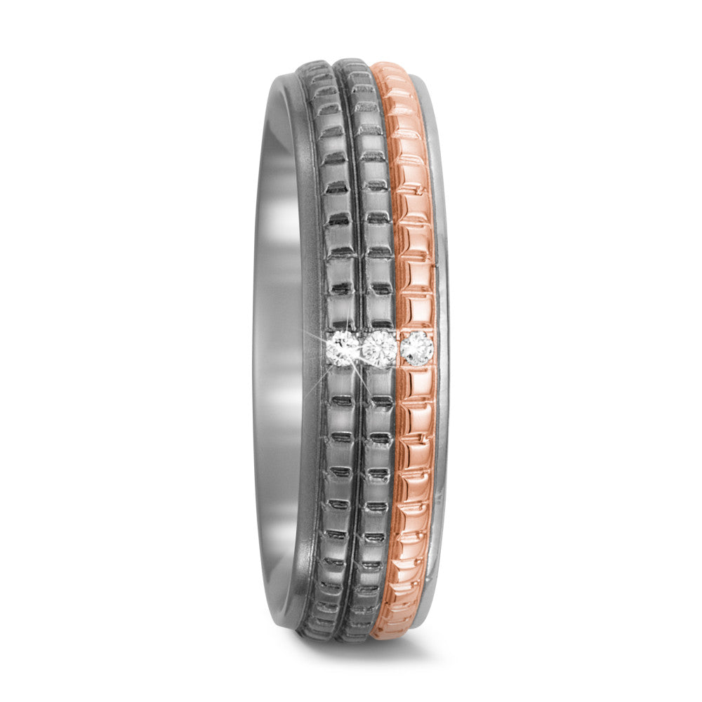 obrączka partnerska tytan, złoto czerwone 750/18 K Diament 0.03 ct, 3 kamienie, w-si