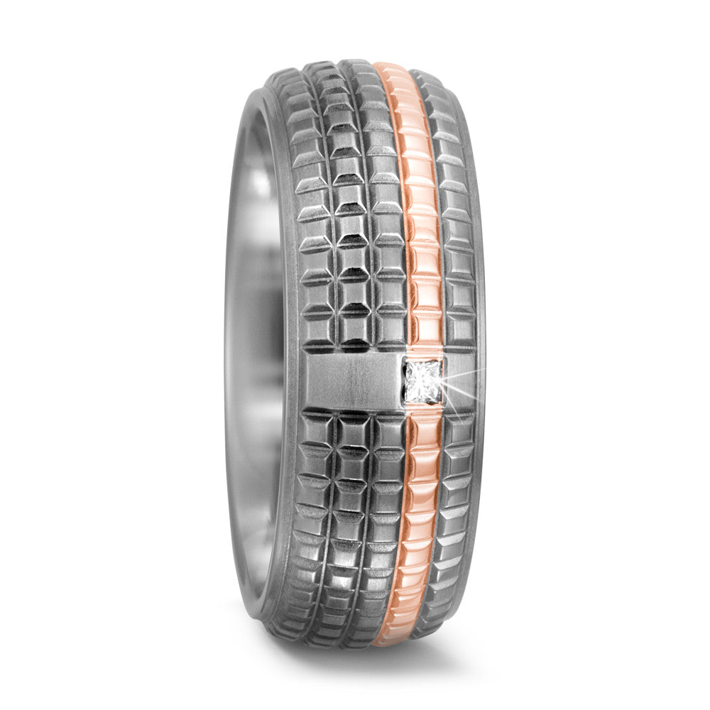 obrączka partnerska tytan, złoto czerwone 750/18 K Diament 0.025 ct, [Carrée], w-si