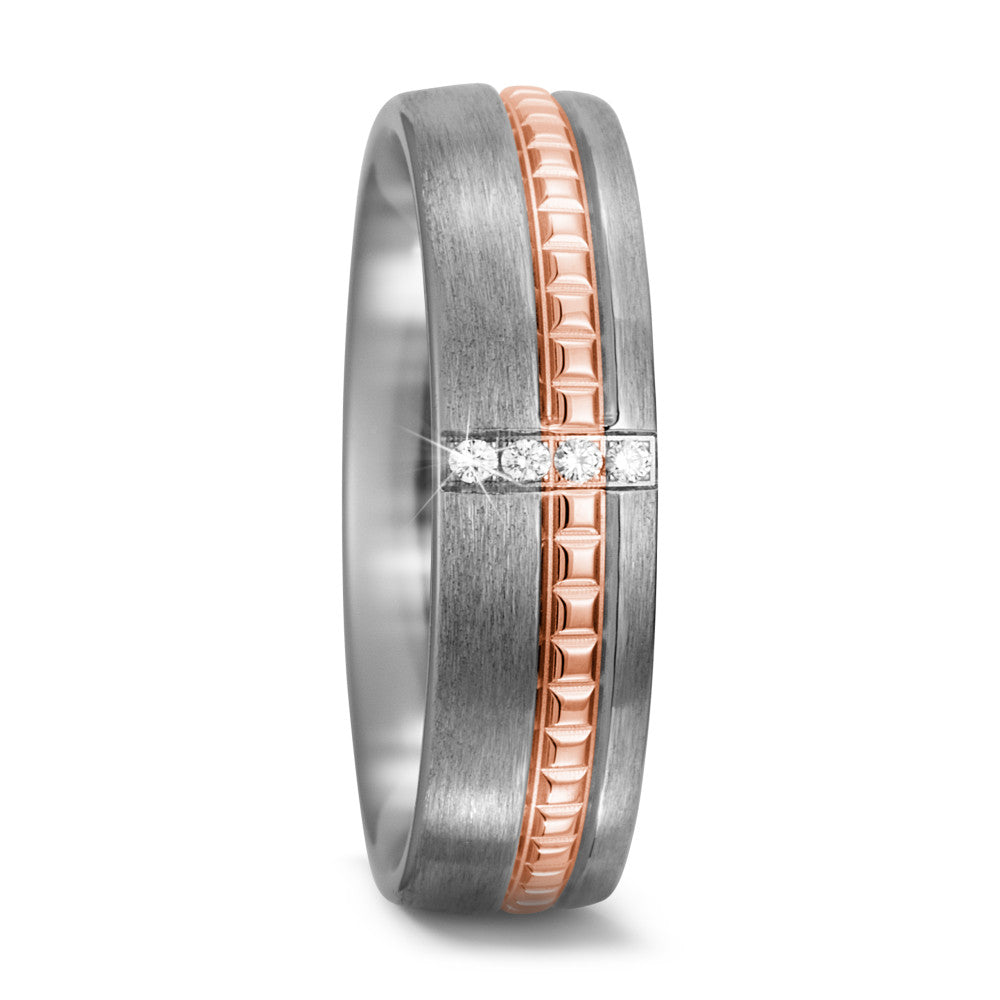 obrączka partnerska tytan, złoto czerwone 750/18 K Diament 0.04 ct, 4 kamienie, w-si