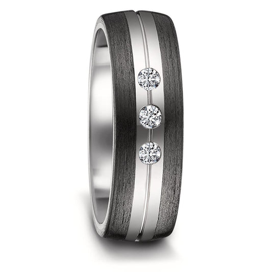 obrączka partnerska tytan, węgiel Diament 0.09 ct, 3 kamienie, w-si