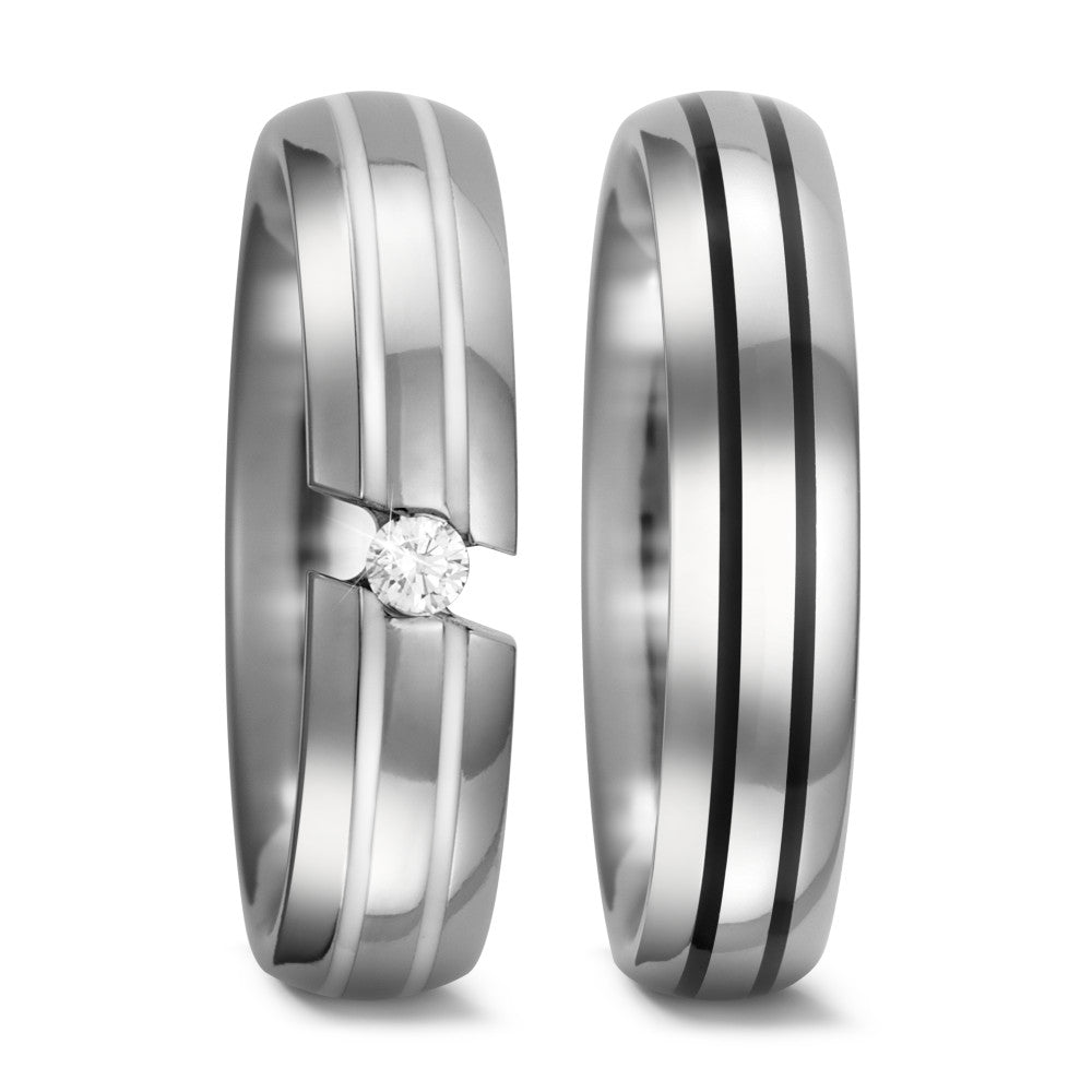 obrączka partnerska tytan, ceramika Diament 0.05 ct, w-si