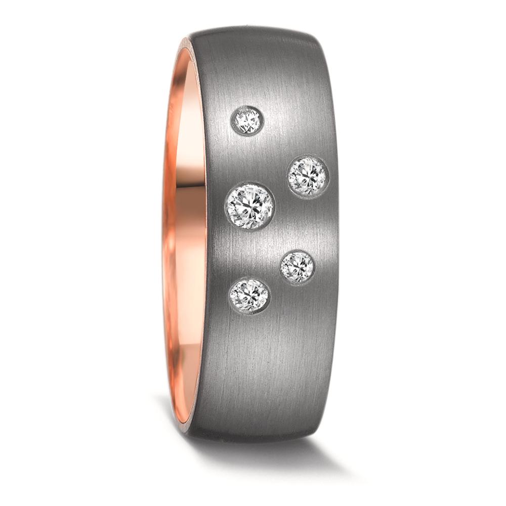 obrączka partnerska tantal 999, złoto czerwone 585/14 K Diament 0.14 ct, 5 kamienie, w-si