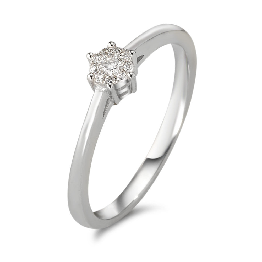 pierścionek solitär złoto białe 750/18 K Diament 0.08 ct, 10 kamienie, w-si