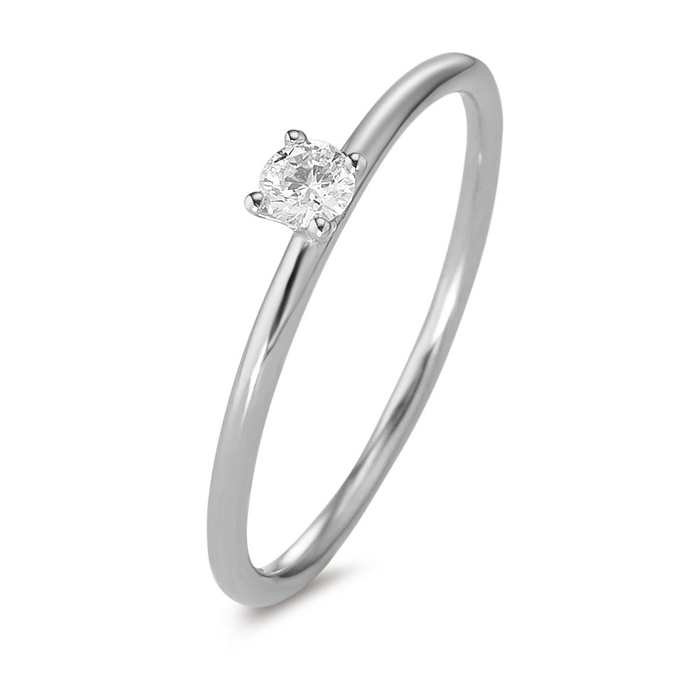 pierścionek solitär złoto białe 750/18 K Diament 0.10 ct, w-si