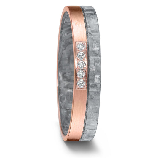 obrączka partnerska złoto czerwone 750/18 K, węgiel Diament 0.05 ct, 5 kamienie, w-si