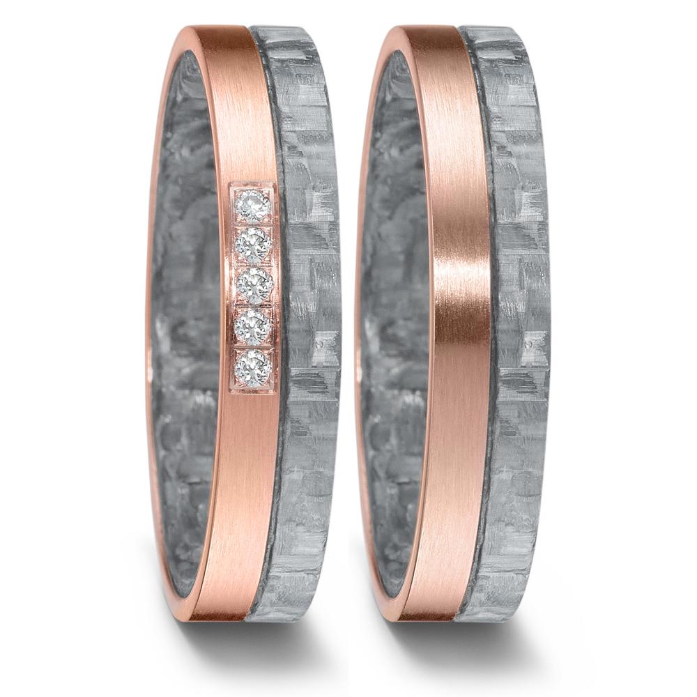 obrączka partnerska złoto czerwone 750/18 K, węgiel Diament 0.05 ct, 5 kamienie, w-si