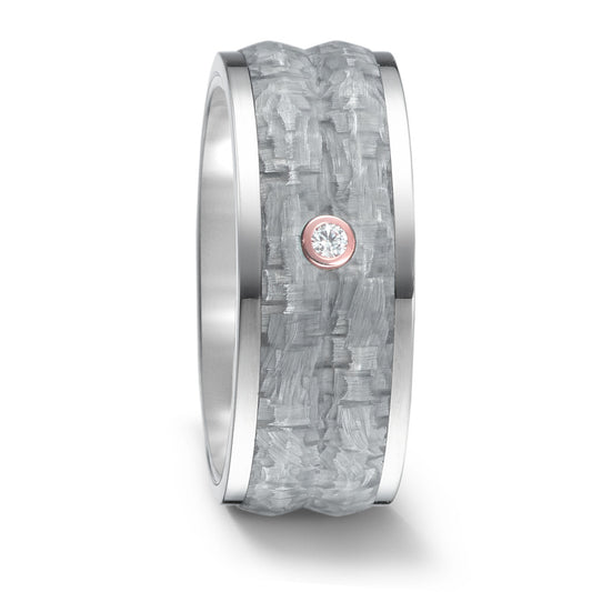 obrączka partnerska tytan, węgiel, złoto czerwone 750/18 K Diament 0.02 ct, w-si