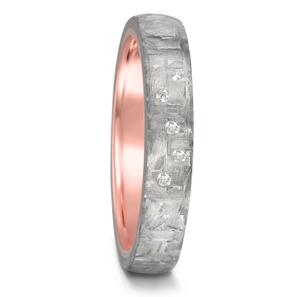 obrączka partnerska złoto czerwone 585/14 K, węgiel Diament 0.05 ct, 5 kamienie, w-si