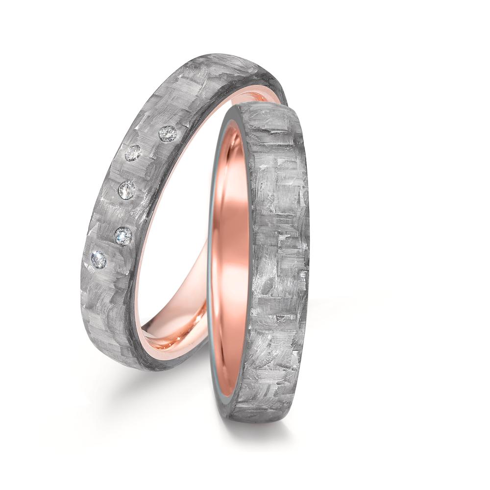 obrączka partnerska złoto czerwone 585/14 K, węgiel Diament 0.05 ct, 5 kamienie, w-si