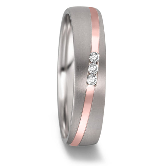 obrączka partnerska tytan, złoto czerwone 585/14 K Diament 0.06 ct, 3 kamienie, w-si