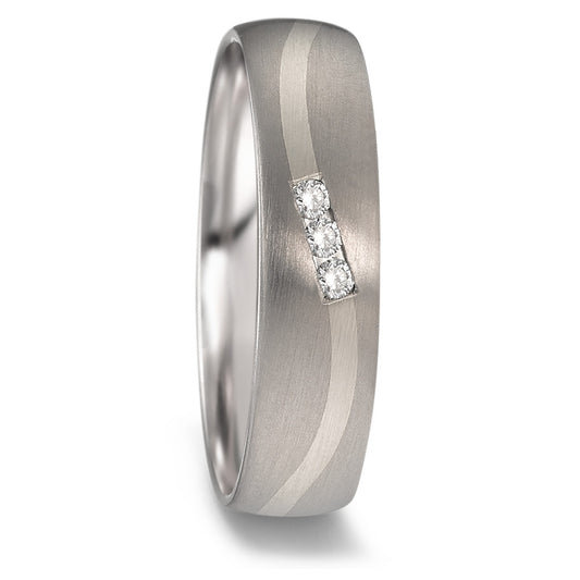 obrączka partnerska tytan, złoto białe 585/14 K Diament 0.06 ct, 3 kamienie, w-si