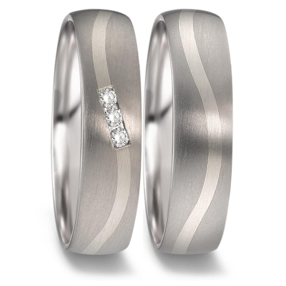 obrączka partnerska tytan, złoto białe 585/14 K Diament 0.06 ct, 3 kamienie, w-si