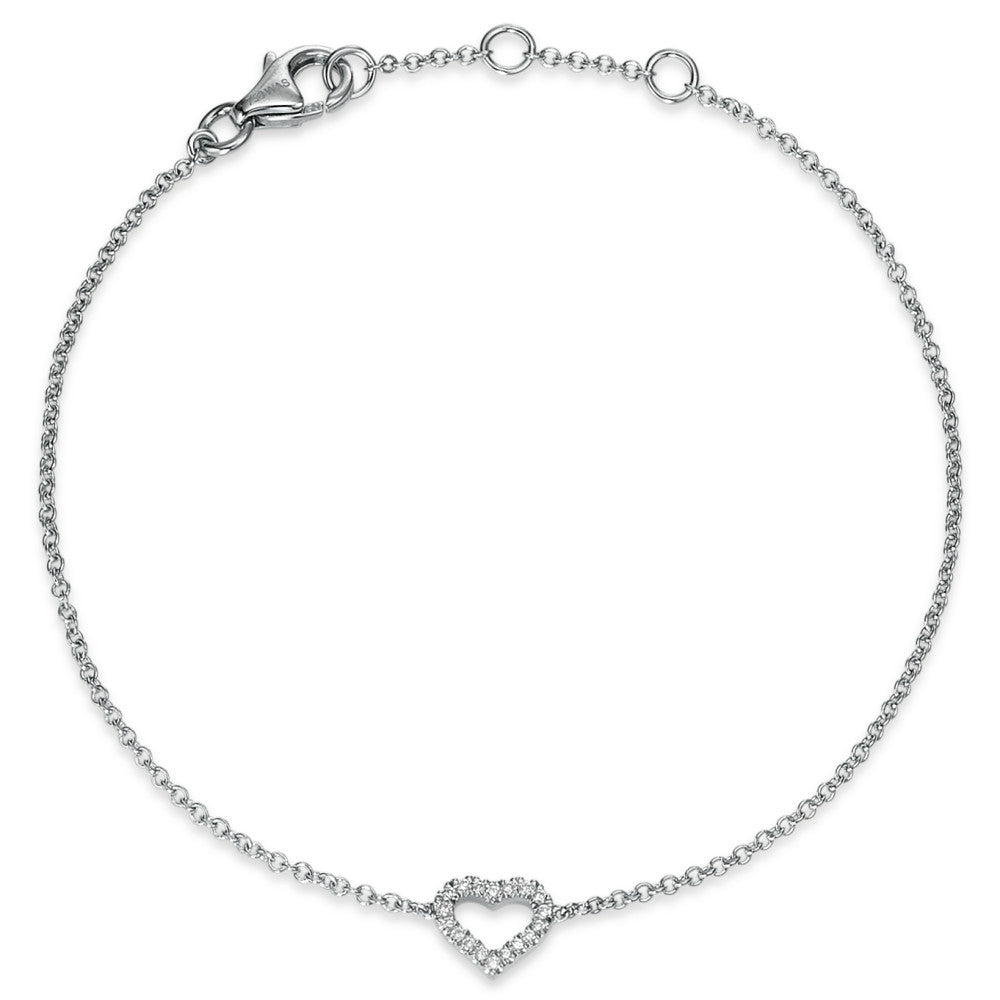 bransoletka złoto białe 750/18 K Diament 0.06 ct, 18 kamienie, si Serce 17-19 cm