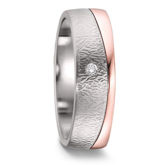 obrączka partnerska tytan, złoto czerwone 750/18 K Diament 0.03 ct, w-si