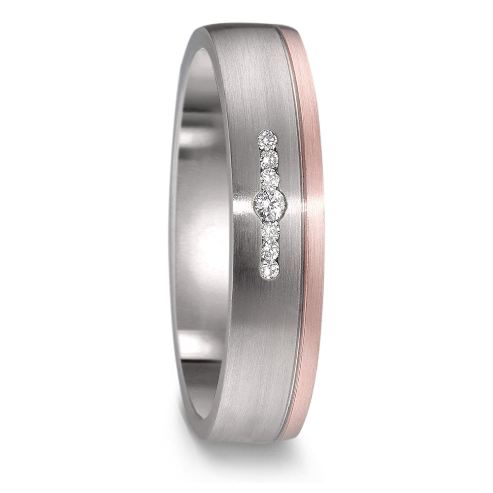 obrączka partnerska tytan, złoto czerwone 750/18 K Diament 0.045 ct, 7 kamienie, w-si