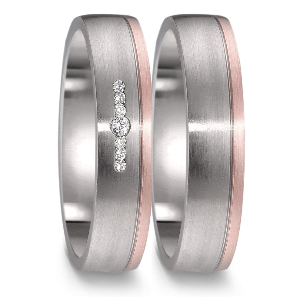 obrączka partnerska tytan, złoto czerwone 750/18 K Diament 0.045 ct, 7 kamienie, w-si