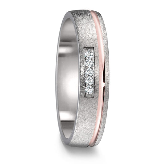 obrączka partnerska tytan, złoto czerwone 750/18 K Diament 0.05 ct, 5 kamienie, w-si