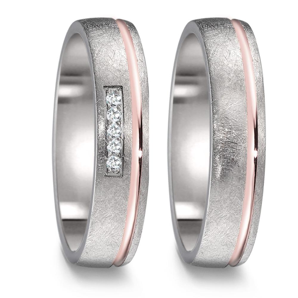 obrączka partnerska tytan, złoto czerwone 750/18 K Diament 0.05 ct, 5 kamienie, w-si