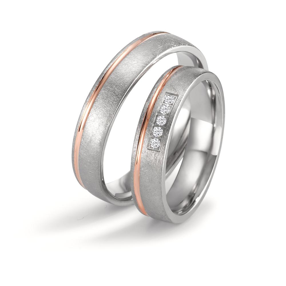 obrączka partnerska tytan, złoto czerwone 750/18 K Diament 0.05 ct, 5 kamienie, w-si