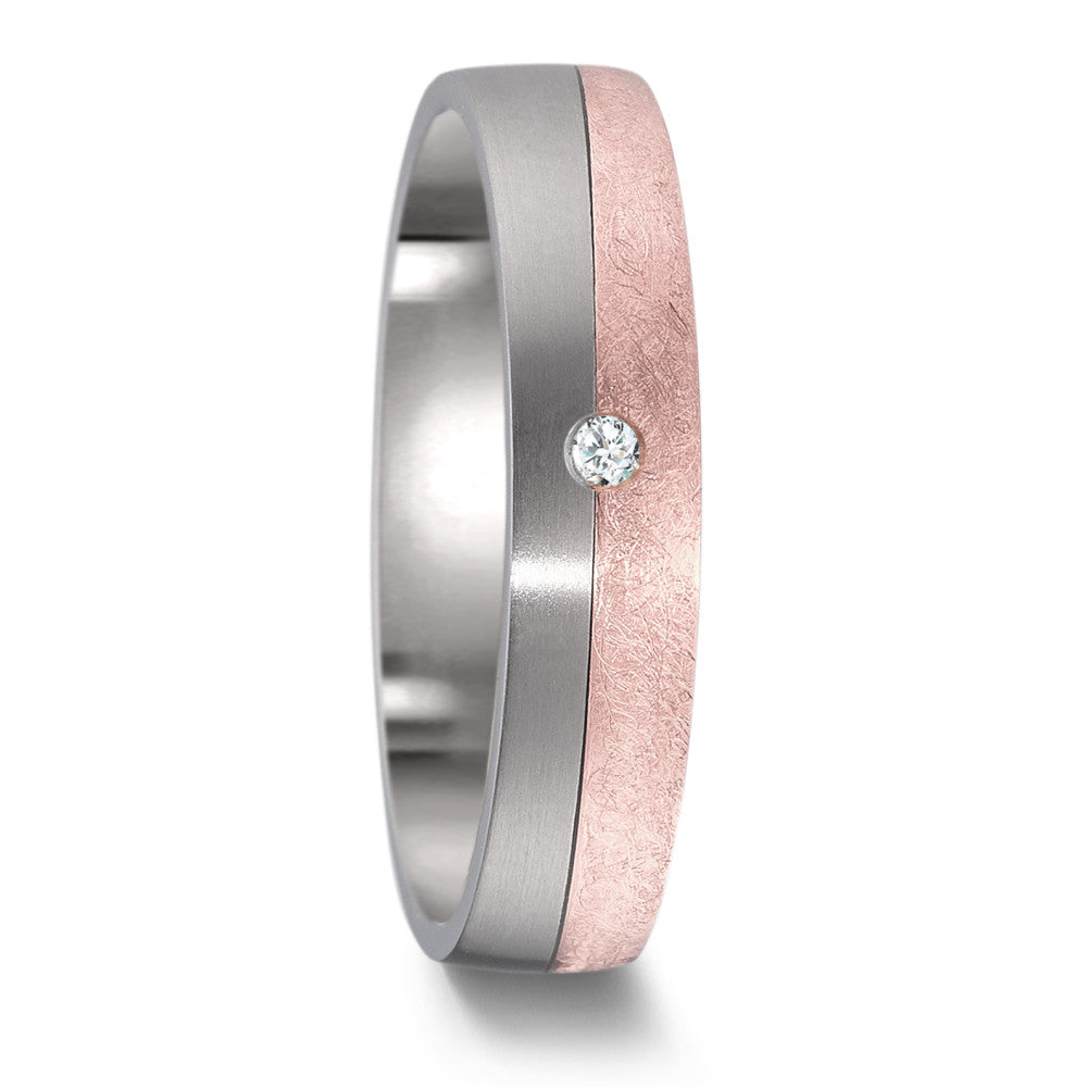 obrączka partnerska tytan, złoto czerwone 750/18 K Diament 0.02 ct, w-si