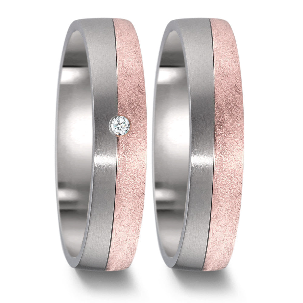 obrączka partnerska tytan, złoto czerwone 750/18 K Diament 0.02 ct, w-si