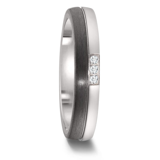 obrączka partnerska tytan, węgiel Diament 0.03 ct, 3 kamienie, w-si