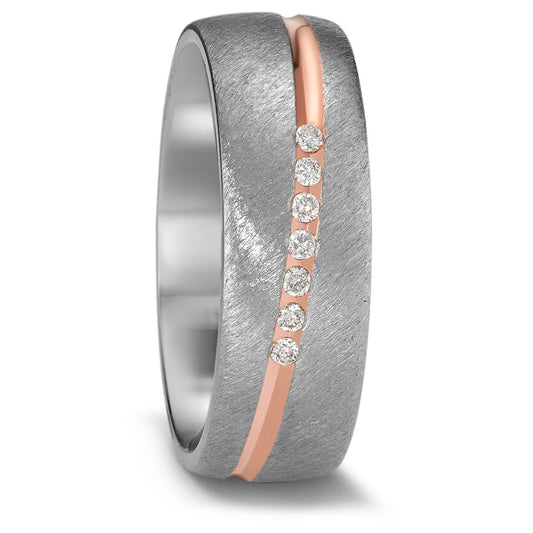 obrączka partnerska tytan, złoto czerwone 750/18 K Diament 0.07 ct, 7 kamienie, w-si