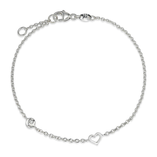 bransoletka złoto białe 750/18 K Diament 0.02 ct, 2 kamienie, w-si Serce 17-18 cm