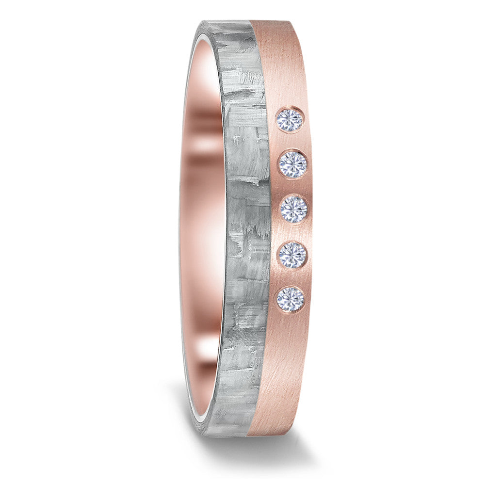 obrączka partnerska złoto czerwone 585/14 K, węgiel Diament 0.05 ct, 5 kamienie, w-si