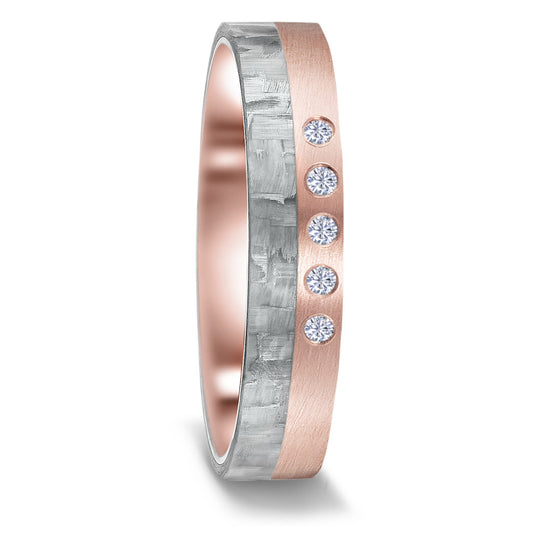 obrączka partnerska złoto czerwone 585/14 K, węgiel Diament 0.05 ct, 5 kamienie, w-si