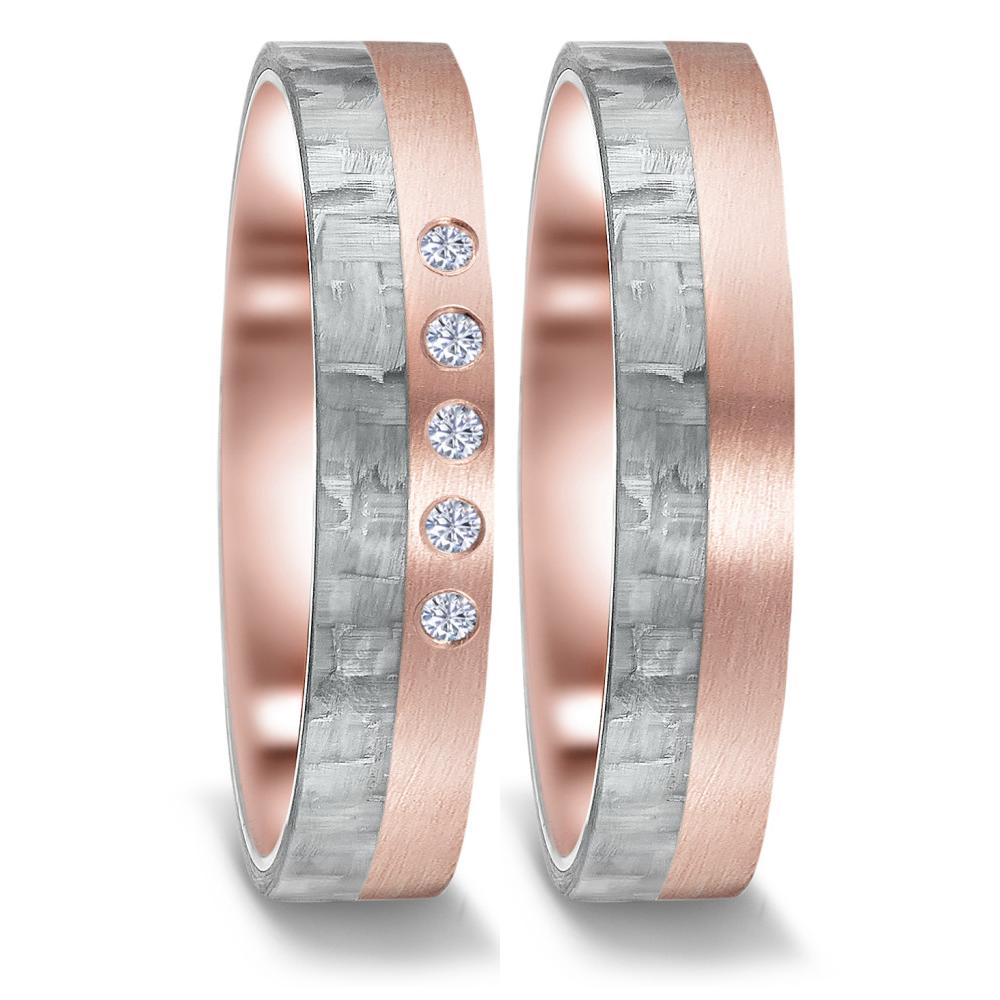 obrączka partnerska złoto czerwone 585/14 K, węgiel Diament 0.05 ct, 5 kamienie, w-si