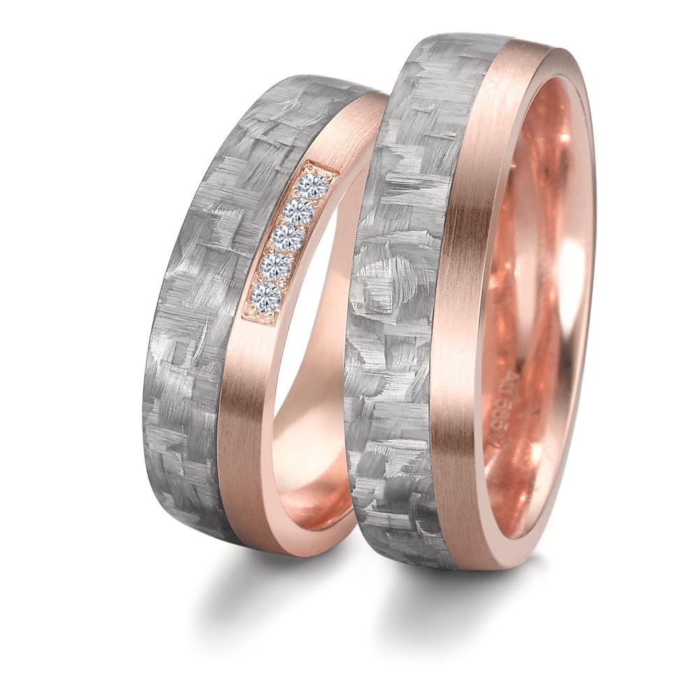 obrączka partnerska złoto czerwone 585/14 K, węgiel Diament 0.05 ct, 5 kamienie, w-si