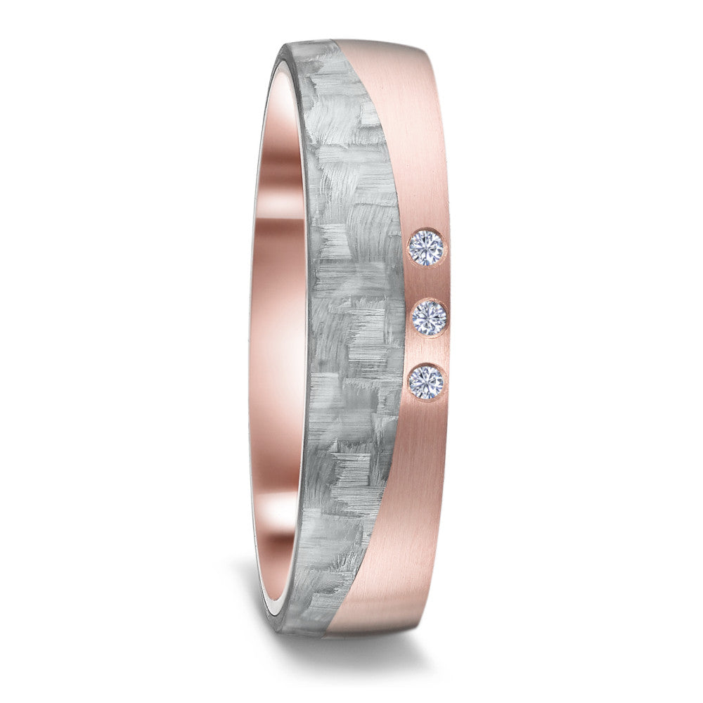 obrączka partnerska złoto czerwone 585/14 K, węgiel Diament 0.03 ct, 3 kamienie, w-si