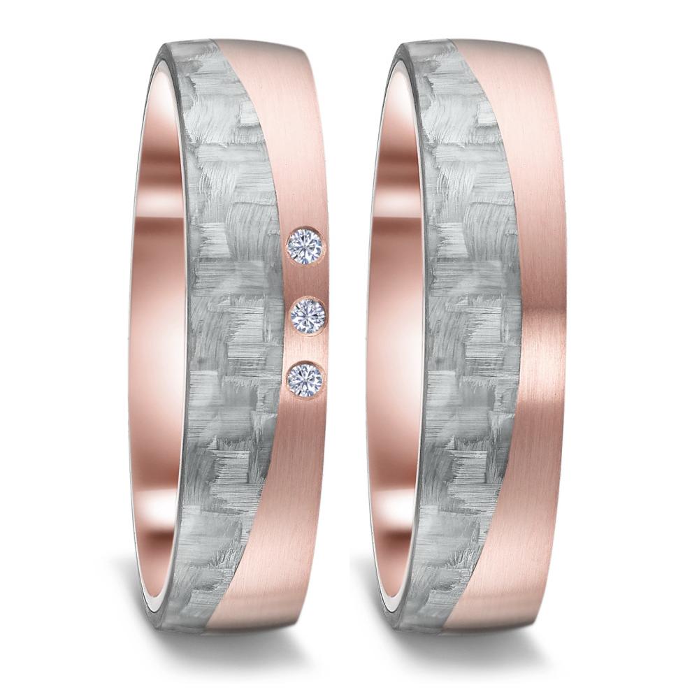 obrączka partnerska złoto czerwone 585/14 K, węgiel Diament 0.03 ct, 3 kamienie, w-si