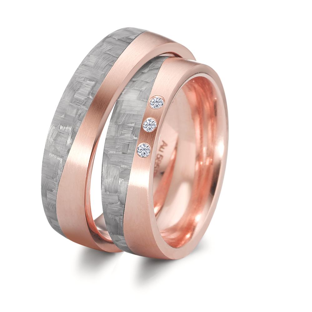 obrączka partnerska złoto czerwone 585/14 K, węgiel Diament 0.03 ct, 3 kamienie, w-si