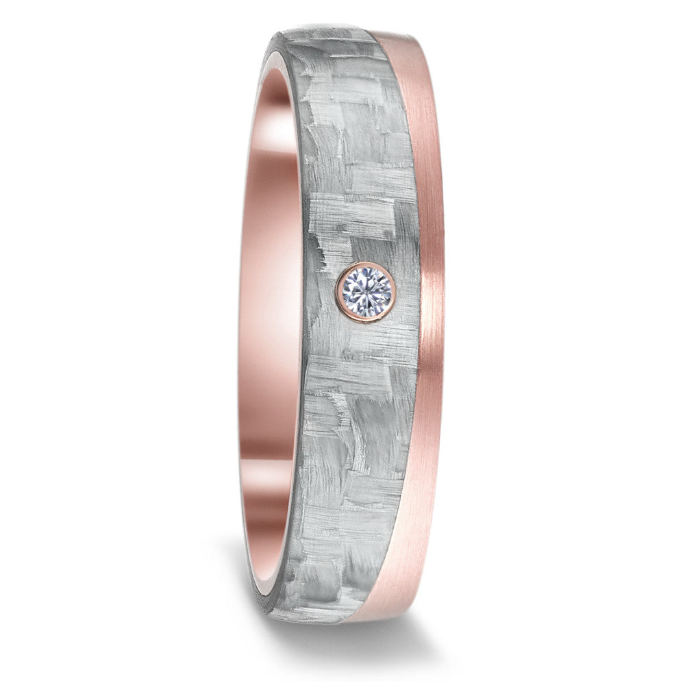 obrączka partnerska złoto czerwone 585/14 K, węgiel Diament 0.02 ct, w-si