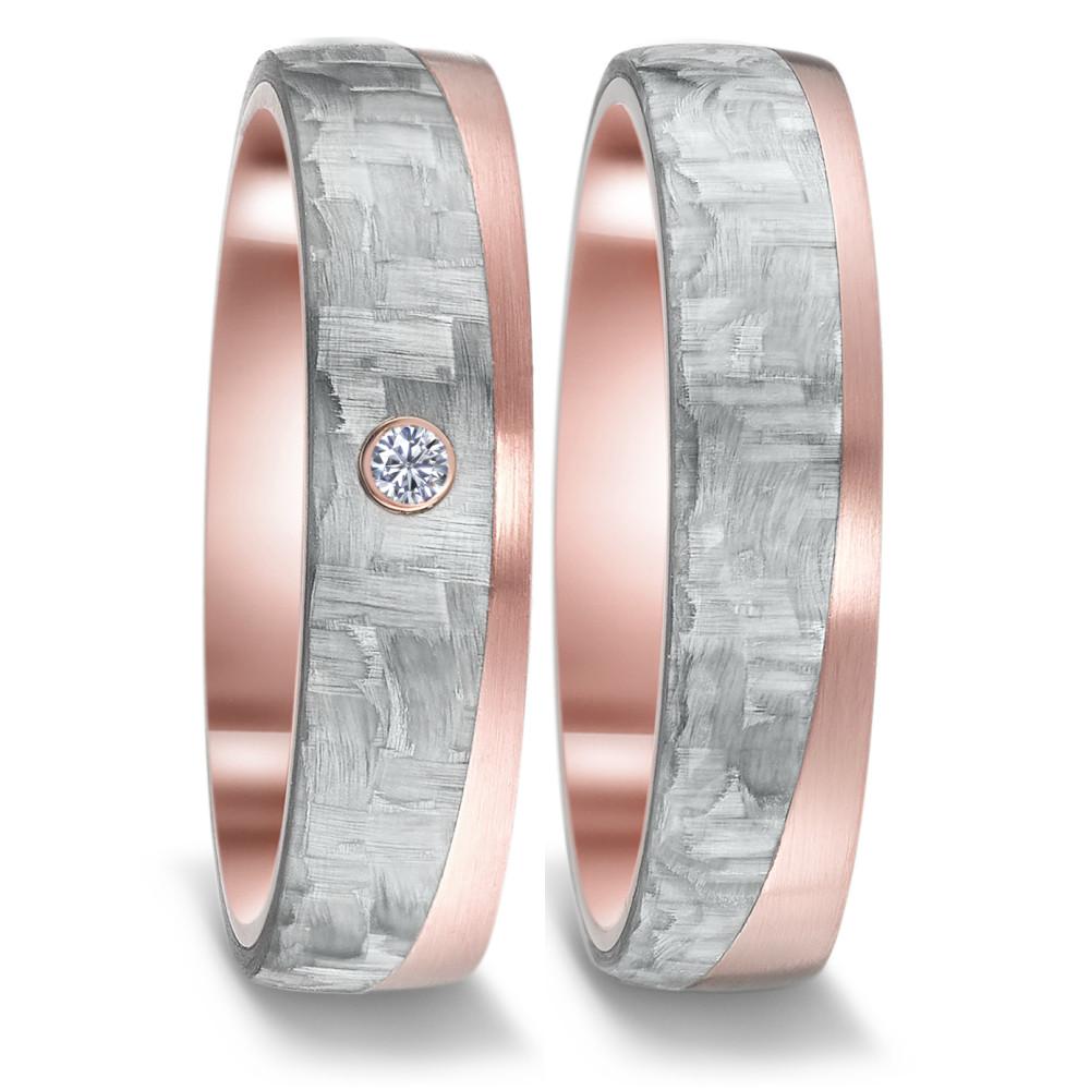 obrączka partnerska złoto czerwone 585/14 K, węgiel Diament 0.02 ct, w-si