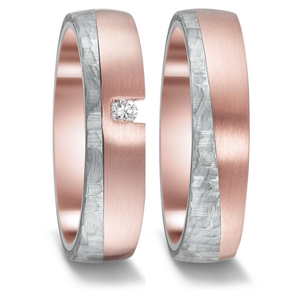 obrączka partnerska złoto czerwone 585/14 K, węgiel Diament 0.05 ct, w-si