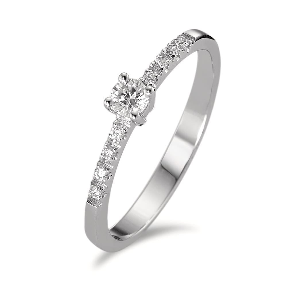 pierścionek solitär złoto białe 750/18 K Diament biały, 0.04 ct, 8 kamienie, [Brillant], w-si, Diament biały, 0.10 ct, [Brillant], w-si