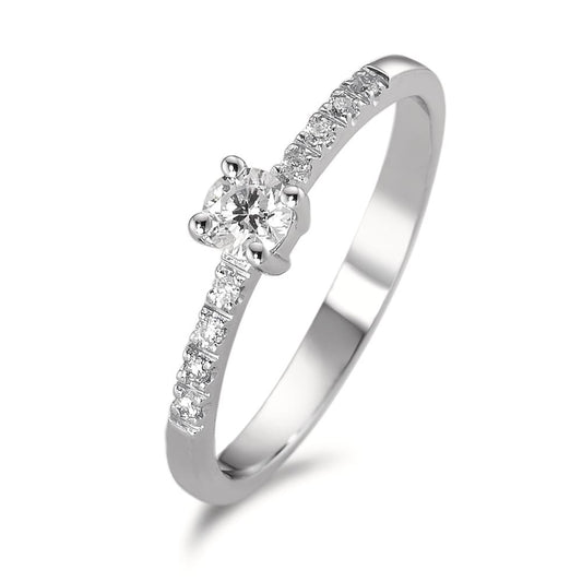 pierścionek solitär złoto białe 750/18 K Diament biały, 0.04 ct, 8 kamienie, [Brillant], w-si, Diament biały, 0.15 ct, [Brillant], w-si