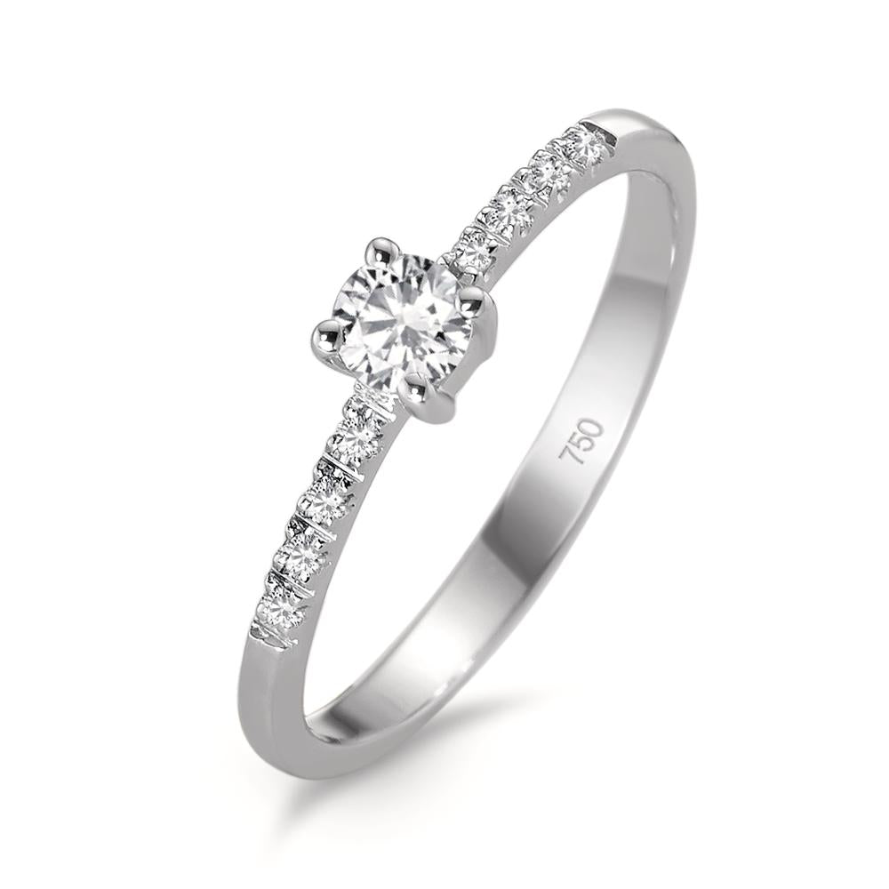 pierścionek solitär złoto białe 750/18 K Diament biały, 0.04 ct, 8 kamienie, [Brillant], w-si, Diament biały, 0.20 ct, [Brillant], w-si