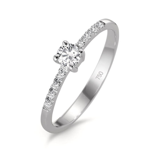 pierścionek solitär złoto białe 750/18 K Diament biały, 0.04 ct, 8 kamienie, [Brillant], w-si, Diament biały, 0.20 ct, [Brillant], w-si