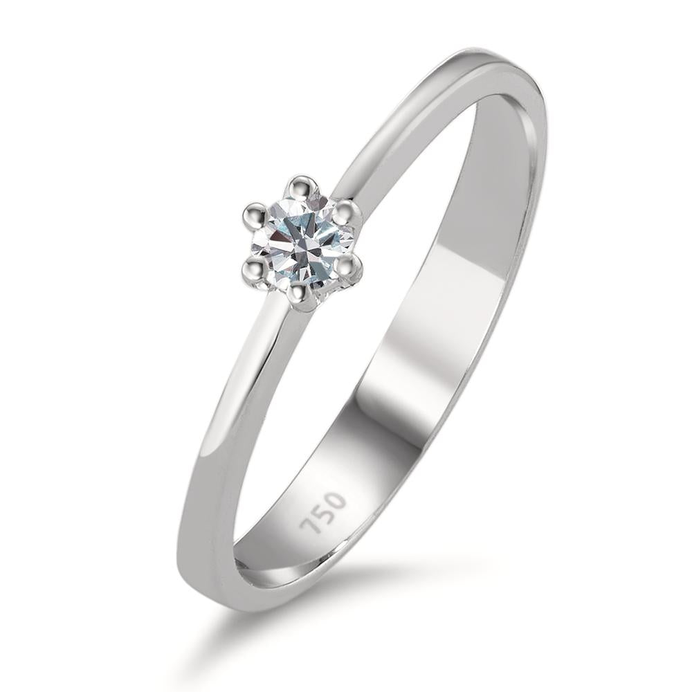 pierścionek solitär złoto białe 750/18 K Diament 0.10 ct, w-si