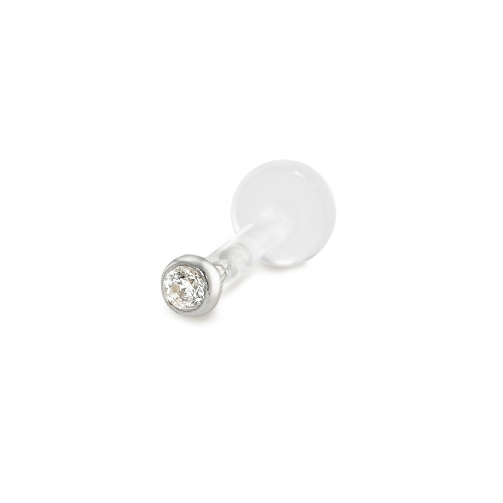 piercing złoto białe 750/18 K Cyrkonia Ø2 mm