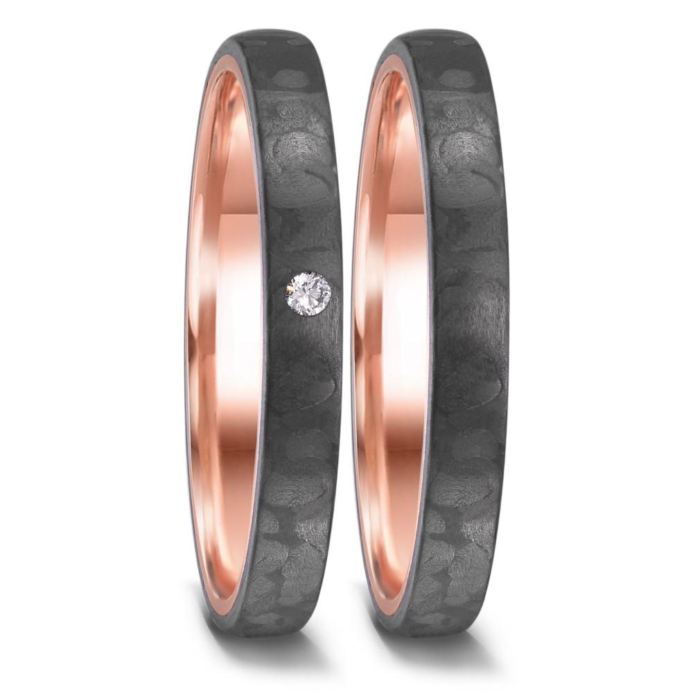 obrączka partnerska złoto czerwone 585/14 K, węgiel Diament 0.02 ct, w-si