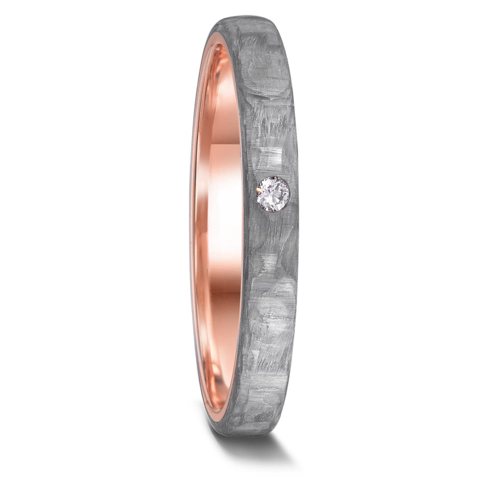 obrączka partnerska złoto czerwone 585/14 K, węgiel Diament 0.02 ct, w-si