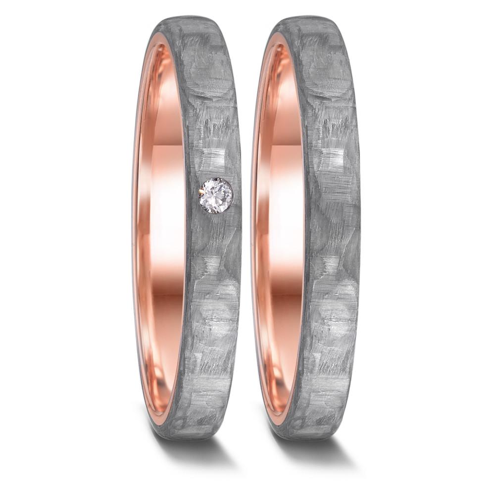 obrączka partnerska złoto czerwone 585/14 K, węgiel Diament 0.02 ct, w-si