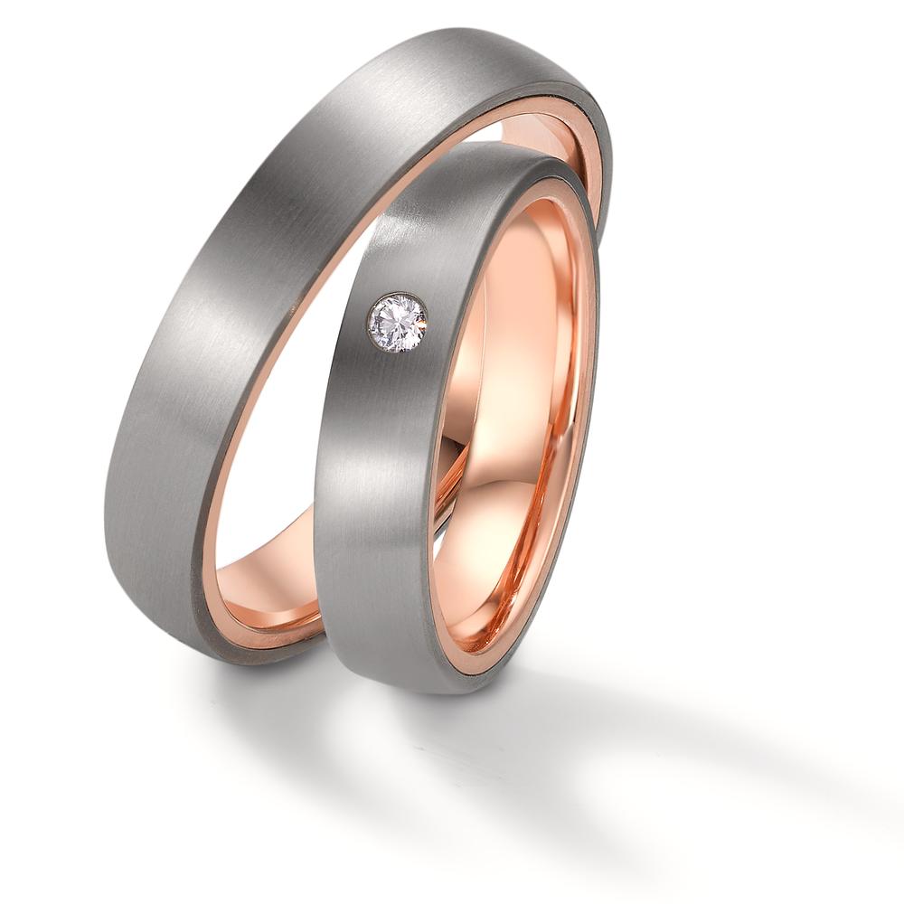 obrączka partnerska tytan, złoto czerwone 585/14 K Diament 0.03 ct, w-si