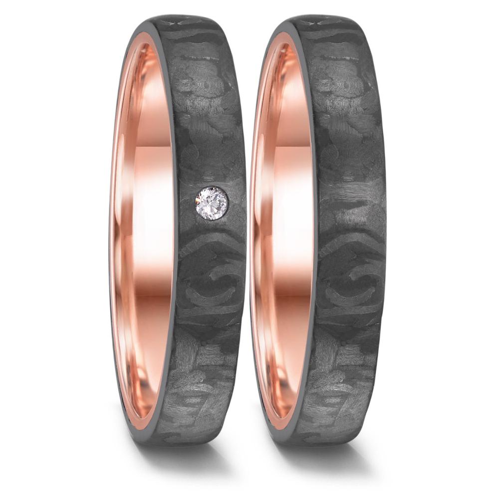 obrączka partnerska złoto czerwone 585/14 K, węgiel Diament 0.03 ct, w-si